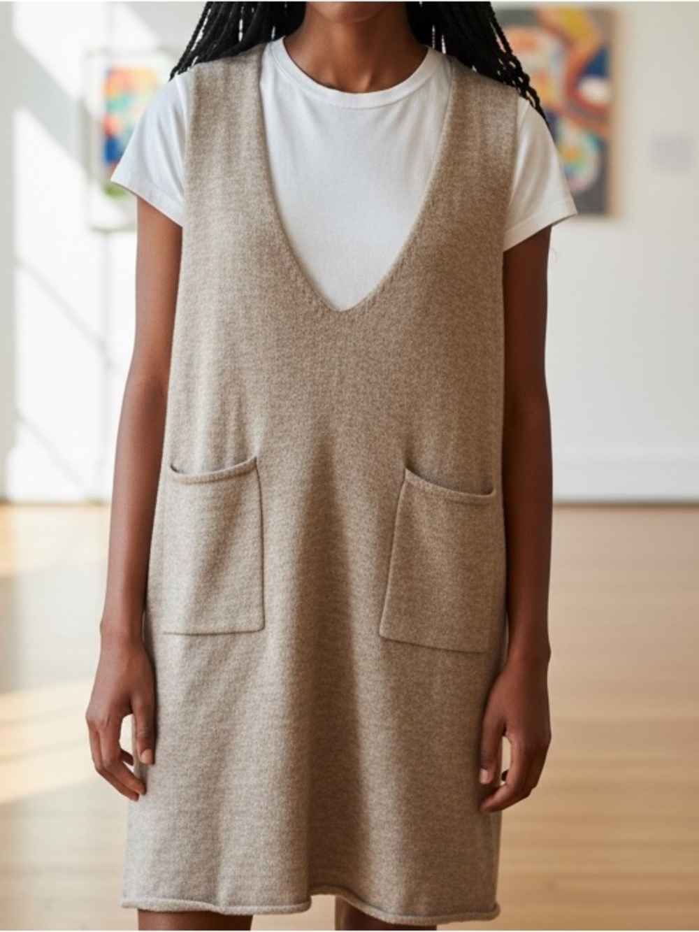Beige Knit Sweater Dress